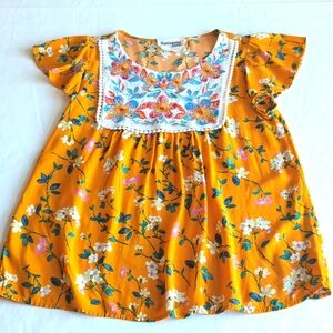 Savanna Jane Boho Embroidered Bohemian Yellow Top Blouse Women's Size Small